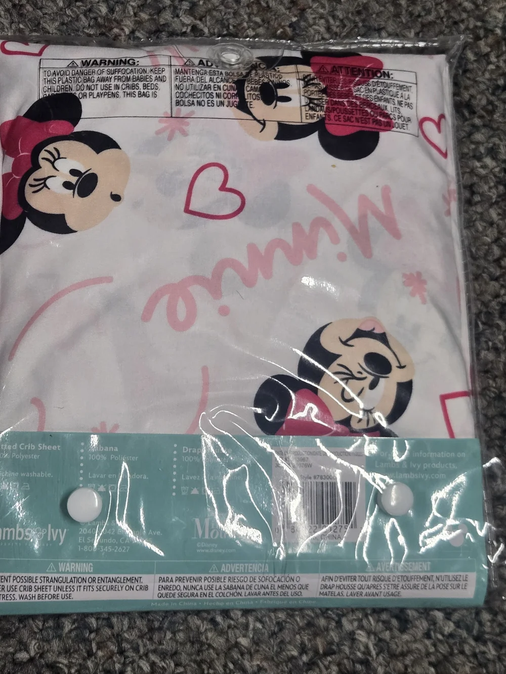 Disney Baby Minnie Mouse Love Collection Fitted Crib Sheet White New in Package